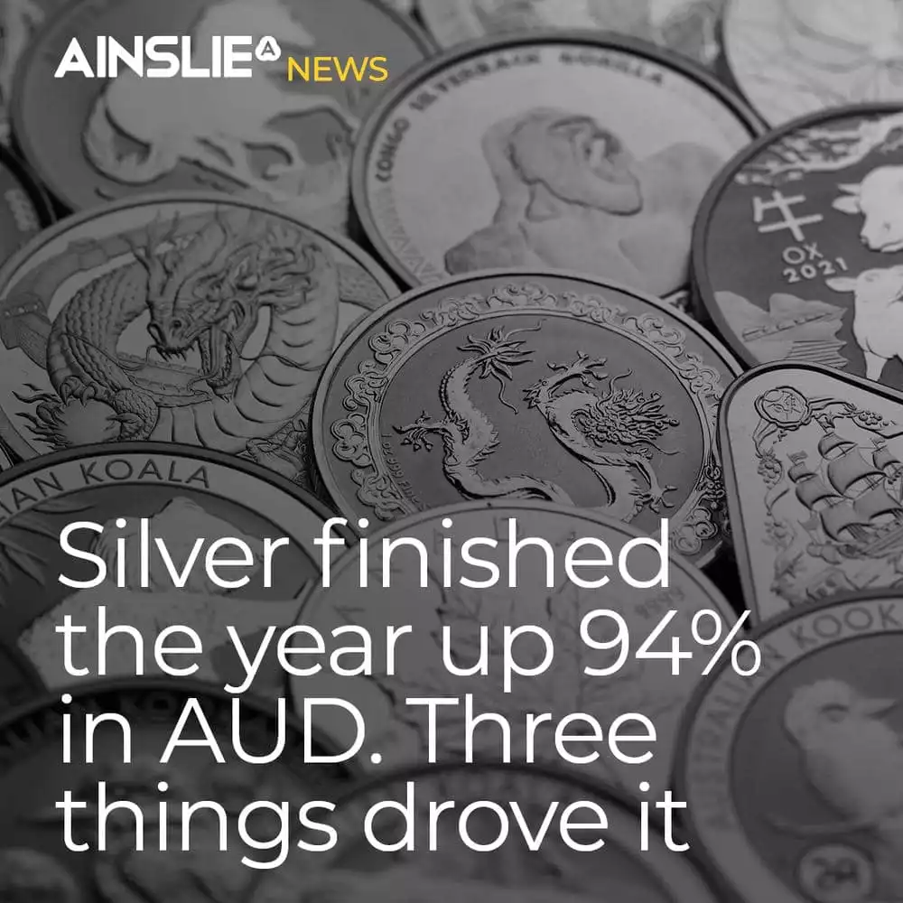 Silver finished the year up 94% in AUD. Three things drove it